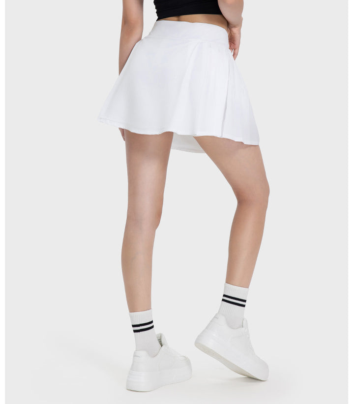 Pleated Slim Fit Yoga Short Culottes Women Faux Two Piece Anti-Exposure Water Cooling Exercise Skirt