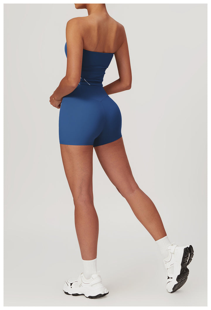 Sollinarry Summer Nude Feel Tight Back Yoga Clothes Suit Women Belly Contracting Hip Lifting Outdoor Running Sports Suit