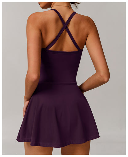 Sollinarry Sustainable Recycled Dress Anti Exposure Kink Design Cross Hollow Out Cutout out Beauty Back Tennis