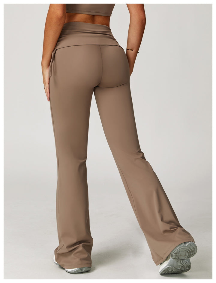 Sollinarry Folding High Waist Flared Pants Nude Feel Wide Leg Slimming Trousers Outdoor Running Fitness Sports Flared Pants