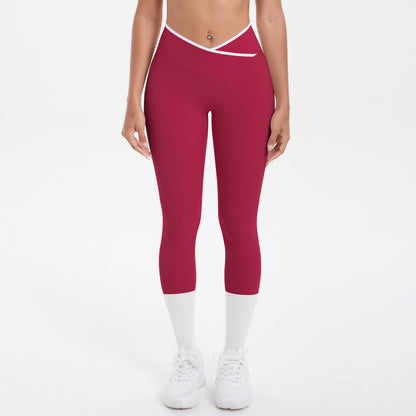 Sexy Hip Lifting Cross High Waist Cropped Pants Women Sports Fitness Pants