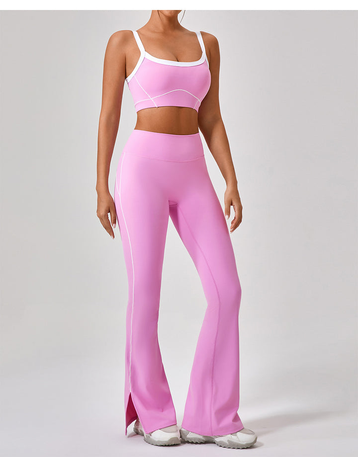 Summer High Waist Tight Nude Feel Hip Lifting Yoga Bell Bottom Pants Women Dance Fitness Outdoor Sports Split Trousers