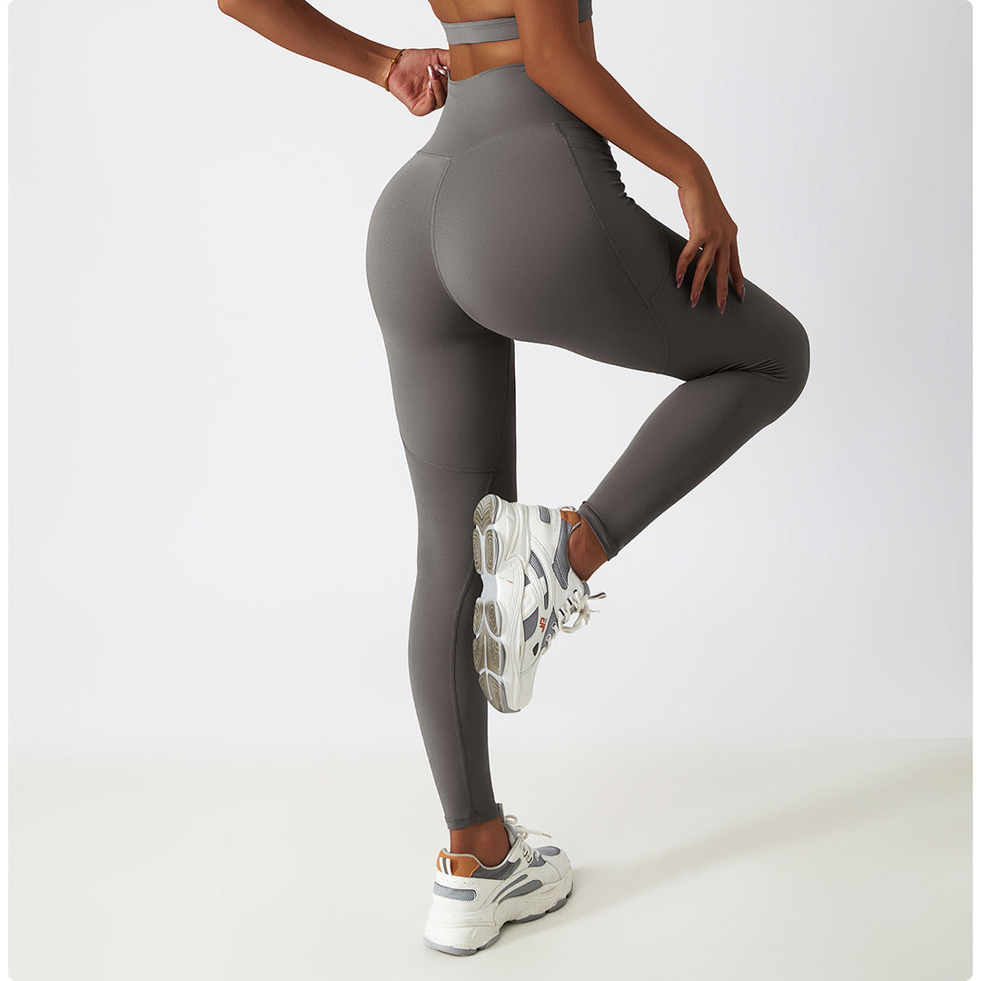 Sollinarry Breathable Cloud Feeling High Waist Hip Lift Yoga Pants Outer Wear Pocket Tight Exercise Running Pants Drying Fitness Pants