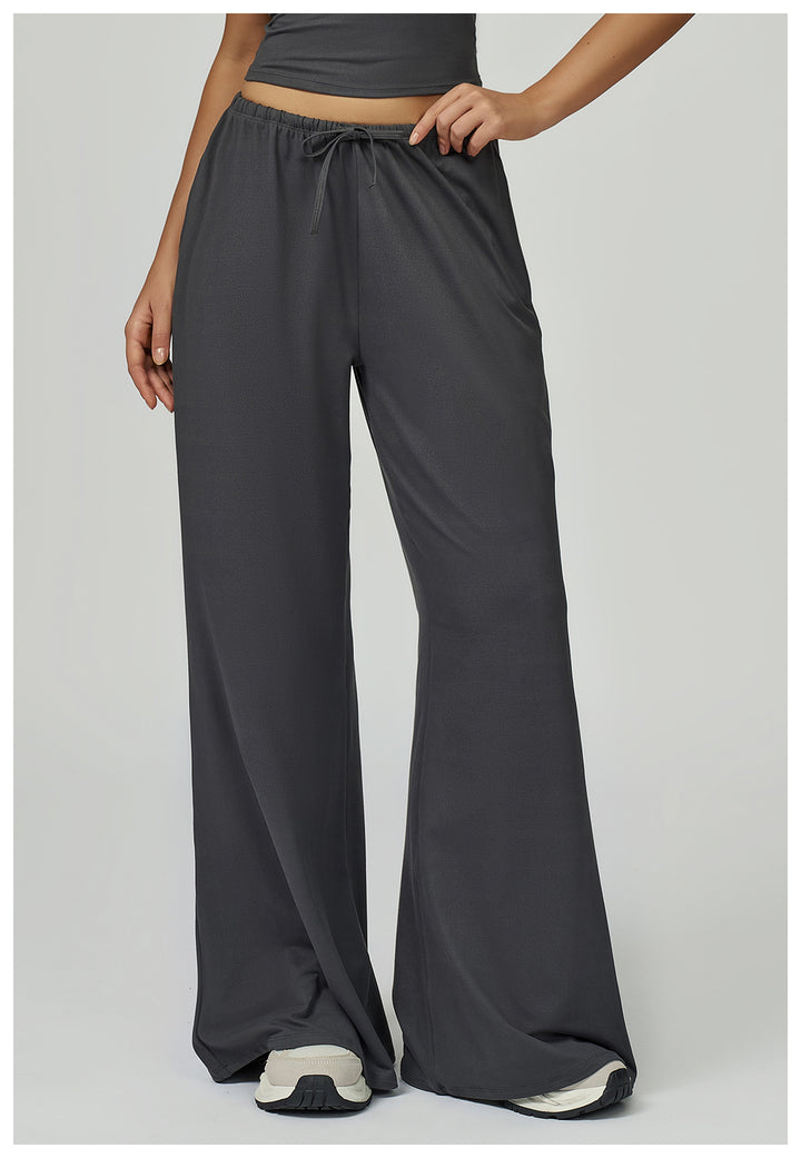 Sollinarry Brushed Trousers Embellished Wide Leg Loose Casual Pants Women Sports Fitness Elastic Drawstring Trousers
