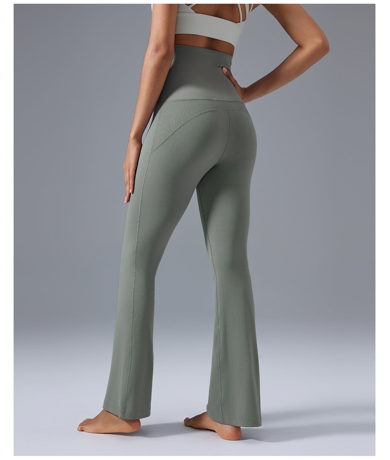 High Waist Hip Lift Micro Pull Yoga Pants Foldable Waist Head Bell Bottom Pants Nude Feel Slimming Exercise Workout Pants