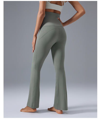 High Waist Hip Lift Micro Pull Yoga Pants Foldable Waist Head Bell Bottom Pants Nude Feel Slimming Exercise Workout Pants