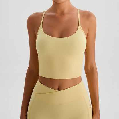 Summer Nude Feel Sports Underwear Women Workout Top Outerwear Camisole with Chest Pad Yoga Bra Yoga Clothes