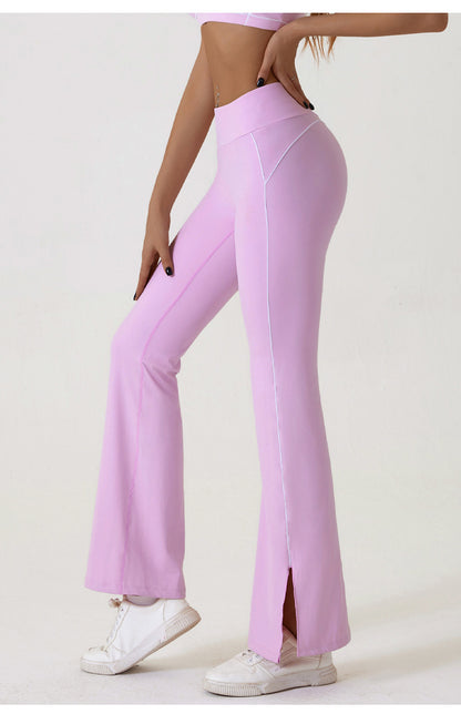 Summer High Waist Tight Nude Feel Hip Raise Yoga Pants Women Dance Fitness Outdoor Sports Horn Split Trousers