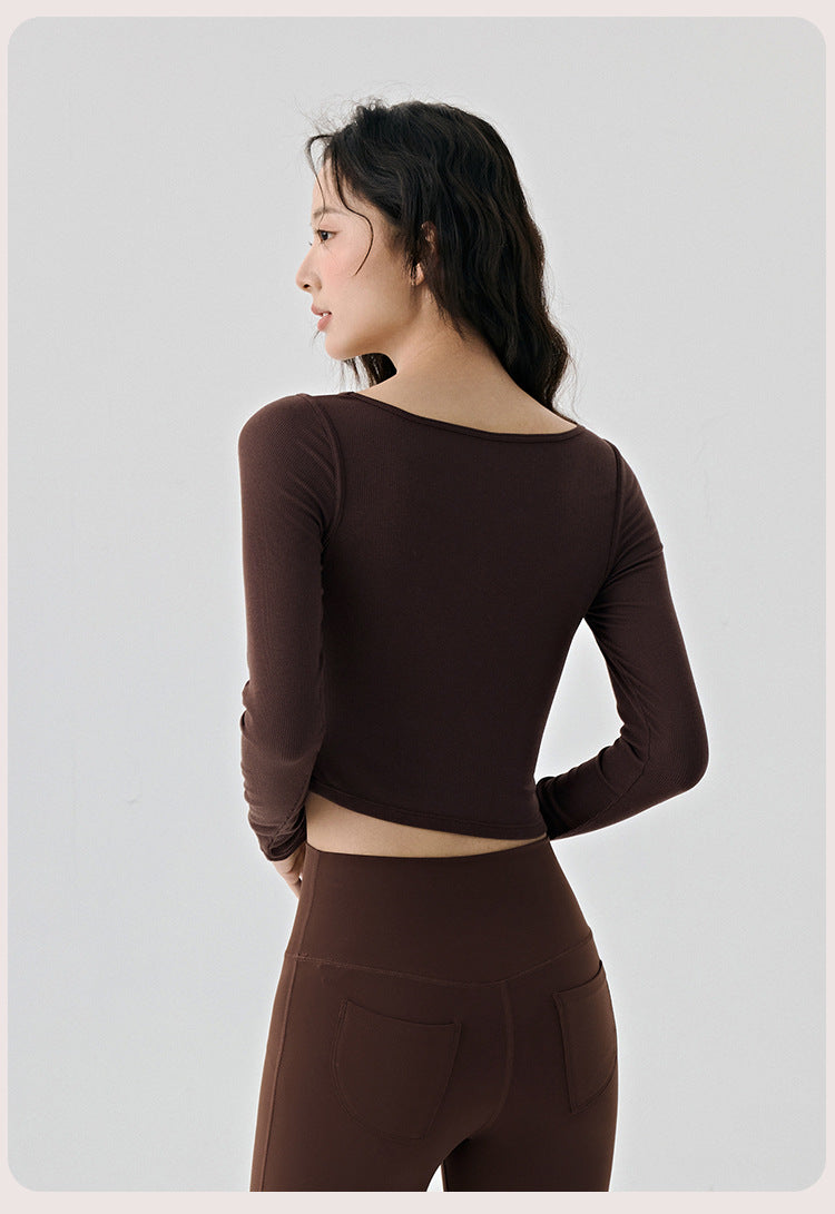 Scoop Yoga Clothing Top Women Short Slim Fit Slimming Workout Top