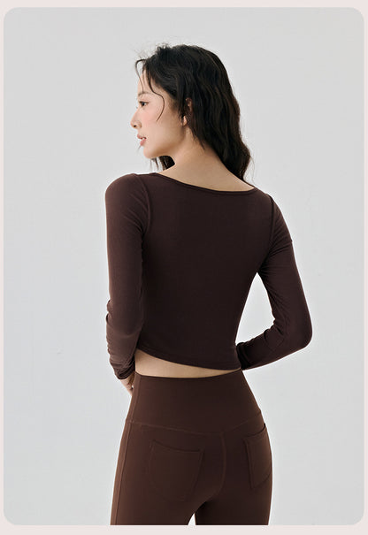 Scoop Yoga Clothing Top Women Short Slim Fit Slimming Workout Top