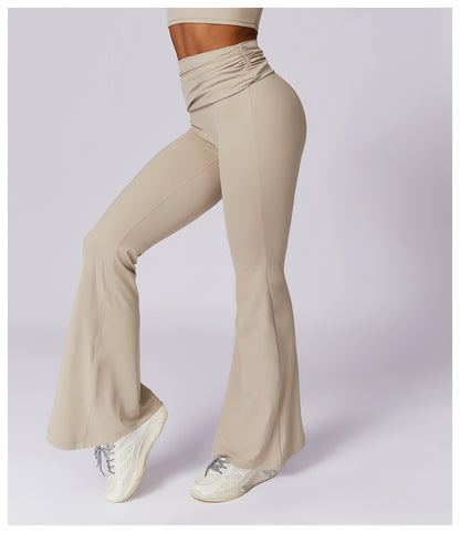 Sollinarry Dry Hip Raise Yoga Pants Nude Feel Casual Wide Leg Sports High Waist Tight Bell Bottom Pants Women