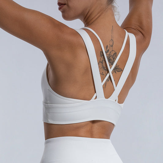 Autumn Winter Nylon Nude Feel Yoga Vest White Body Shaping Cross Backless Bra Single Bar Special Offer