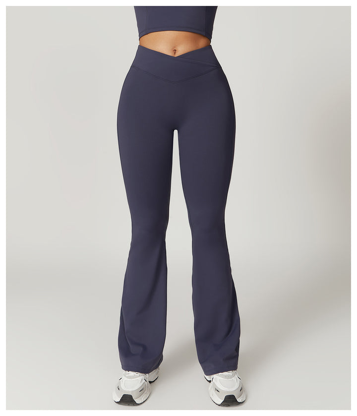 Sollinarry Sustainable Recycled Quick Dry Hip Raise Yoga Bell Bottom Pants Nude Feel Cross High Waist Tight Casual Sports Wide Leg Pants