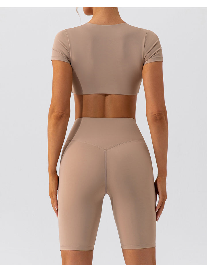 Summer Yoga Clothes Shorts Suit Short Sleeve Beauty Back Running Quick Drying Exercise Yoga Clothes Suit Women