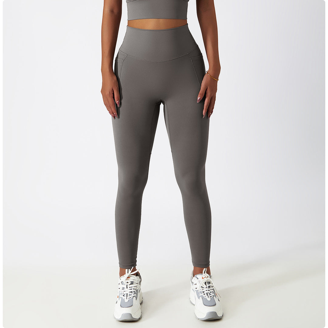 Sollinarry Breathable Cloud Feeling High Waist Hip Lift Yoga Pants Outer Wear Pocket Tight Exercise Running Pants Drying Fitness Pants