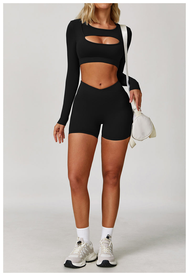 Tight Yoga Long Sleeve Shockproof Sports Hollow Out Cutout T shirt Running Workout Yoga Top