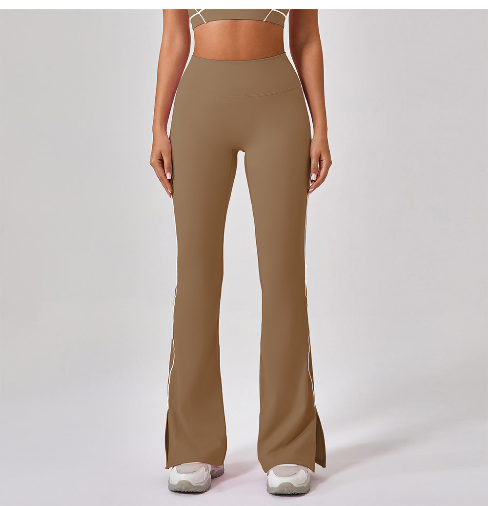 Summer High Waist Tight Nude Feel Hip Lifting Yoga Bell Bottom Pants Women Dance Fitness Outdoor Sports Split Trousers