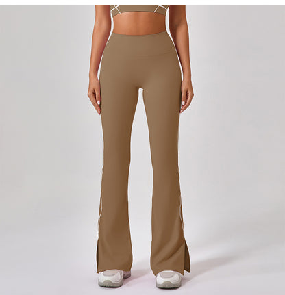 Summer High Waist Tight Nude Feel Hip Lifting Yoga Bell Bottom Pants Women Dance Fitness Outdoor Sports Split Trousers