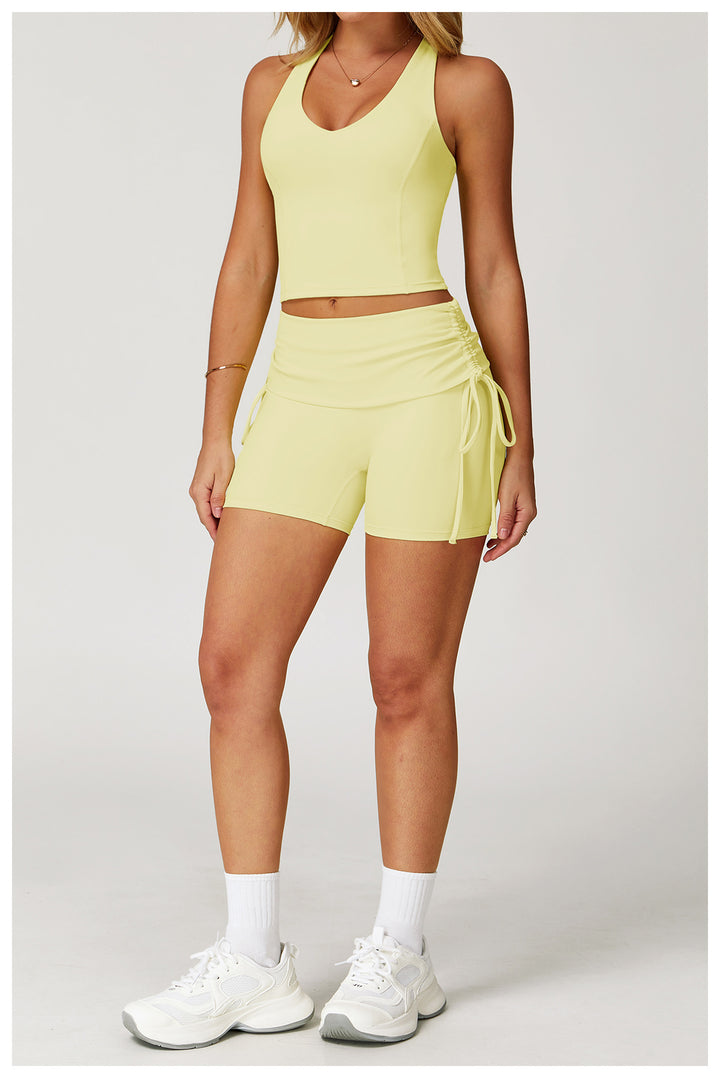 Sollinarry Waist Turning Nude Feel Tight Yoga Shorts Drawstring Outerwear Casual Pants Pilates Sports Shorts for Women
