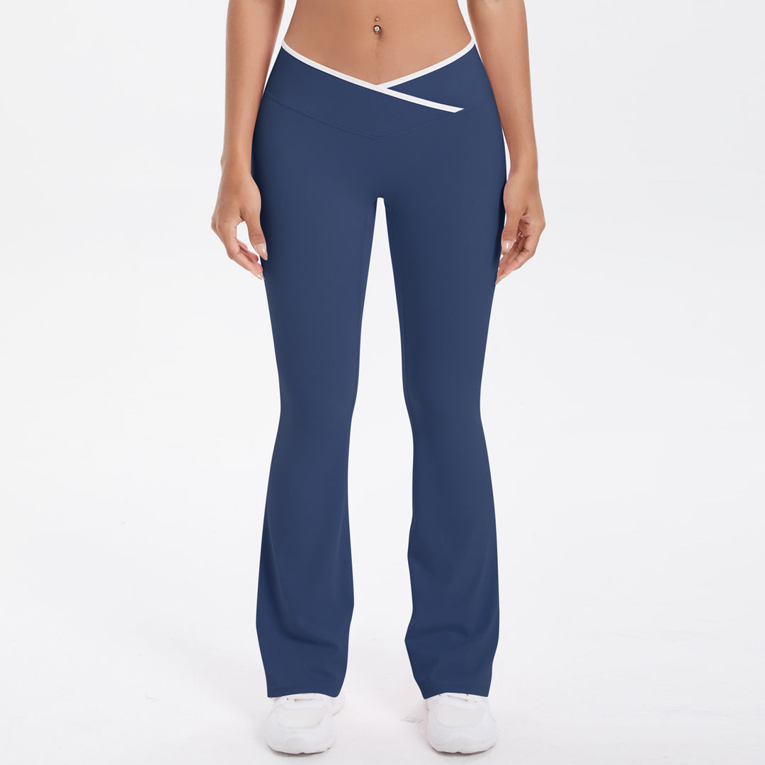 Yoga Pants Micro Pull Contrast Colour Cross High Waist Wide Leg Bell Bottoms Women Sports Fitness Pants