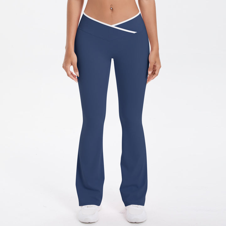 Yoga Pants Micro Pull Contrast Colour Cross High Waist Wide Leg Bell Bottoms Women Sports Fitness Pants