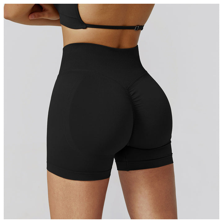 Sollinarry Seamless Yoga Shorts High Waist Pleated Peach Hip Slim Fitness Clothes Outdoor Running Exercise Shorts