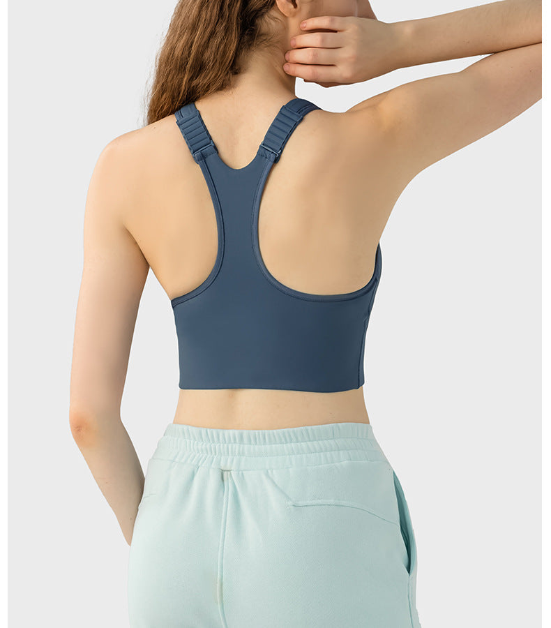 Front Zipper Closure Explosion Proof One Piece Cup Sports Underwear Adjustable Wide Shoulder Strap Support Shockproof Sports Bra