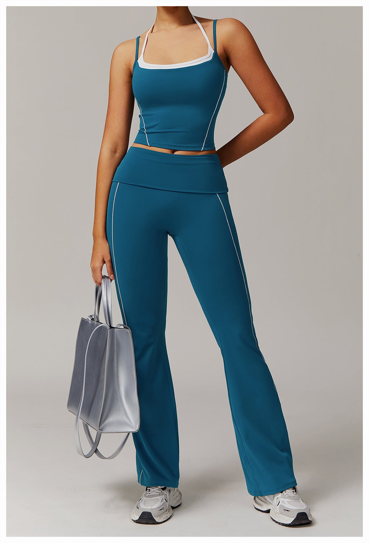 Sollinarry High Waist Nude Feel Yoga Pants Sports Fitness Wide Leg Slimming Bell Bottom Pants Casual Running Trousers