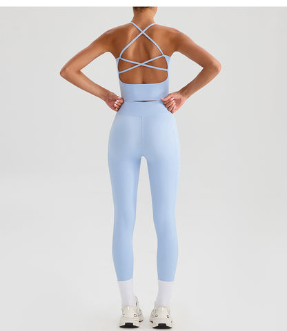 Summer High Waist Cross Yoga Trousers Nude Feel Quick Drying Fitness Outer Pocket Running Body Shaping Sports Trousers