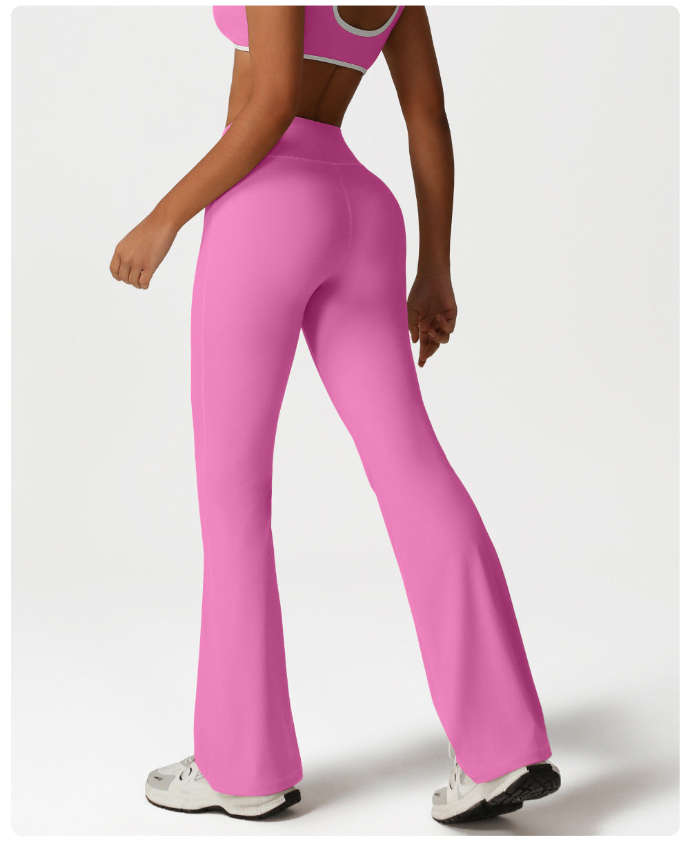 Hip Lifting Contrast Color Bell-Bottom Pants High Waist Nude Feel Slimming Wide Leg Pants Sports Fitness Yoga Bootcut Pants