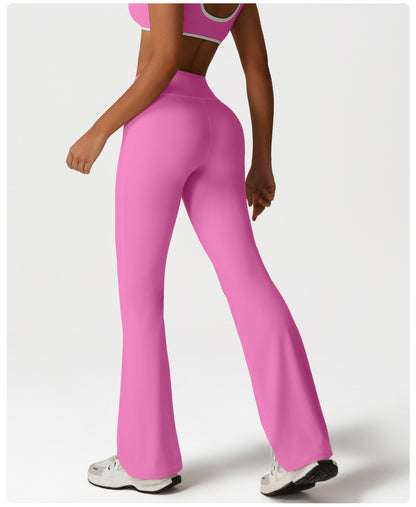 Hip Lifting Contrast Color Bell-Bottom Pants High Waist Nude Feel Slimming Wide Leg Pants Sports Fitness Yoga Bootcut Pants