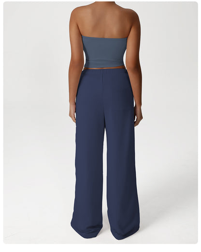 Nude Feel Casual Sports Pants Loose Pockets Straight Wide Leg Pants Dance Training Yoga Pants Running Fitness Pants