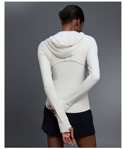 Yoga Jacket Women Slim Fit Slimming Hooded Cardigan Coat Running Sports Fitness Long Sleeved Upper Garment