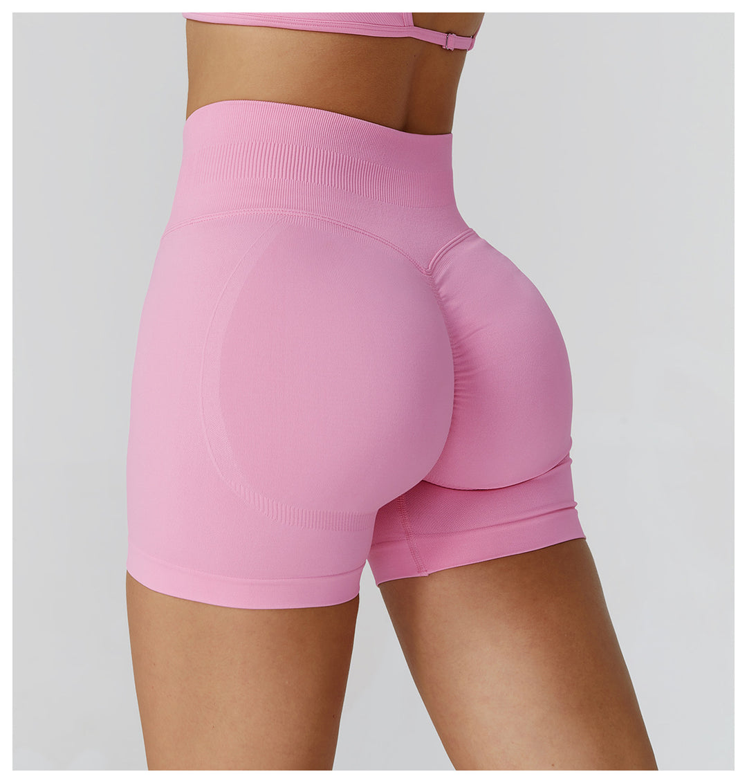 Sollinarry Seamless Yoga Shorts High Waist Pleated Peach Hip Slim Fitness Clothes Outdoor Running Exercise Shorts
