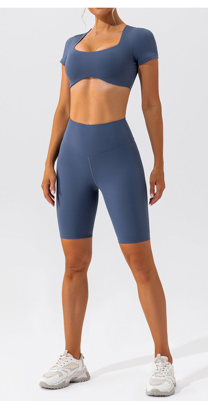 Summer Yoga Clothes Shorts Suit Short Sleeve Beauty Back Running Quick Drying Exercise Yoga Clothes Suit Women