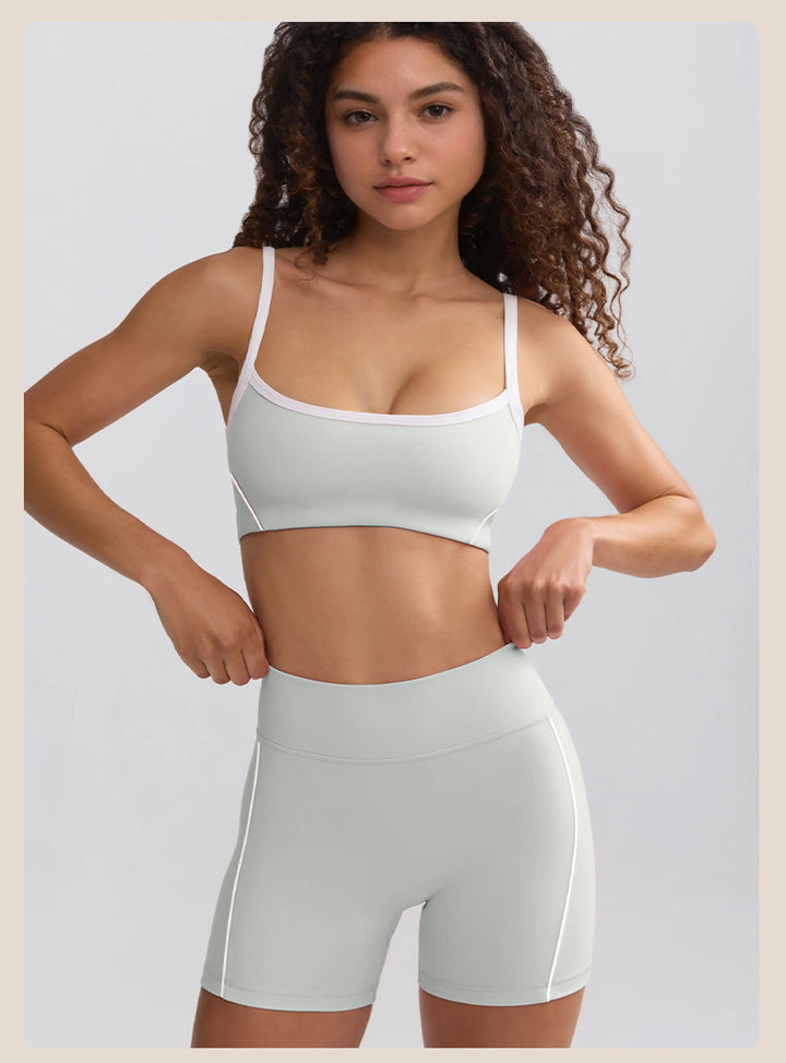 Spring Summer Yoga Clothes White Strap Shockproof High Strength High Waist Hip Lift Running Workout Shorts Sets