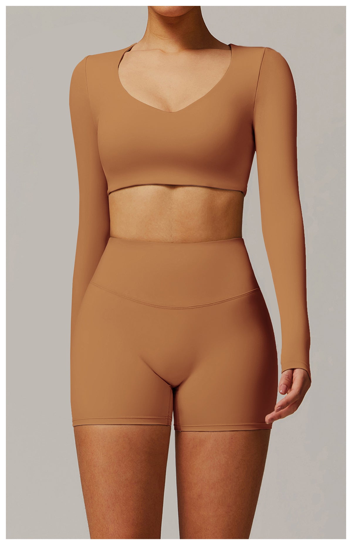 Sollinarry Tight Quick Drying Yoga Long Sleeved Women V neck Short Slimming Top Running Sports Fitness T shirt