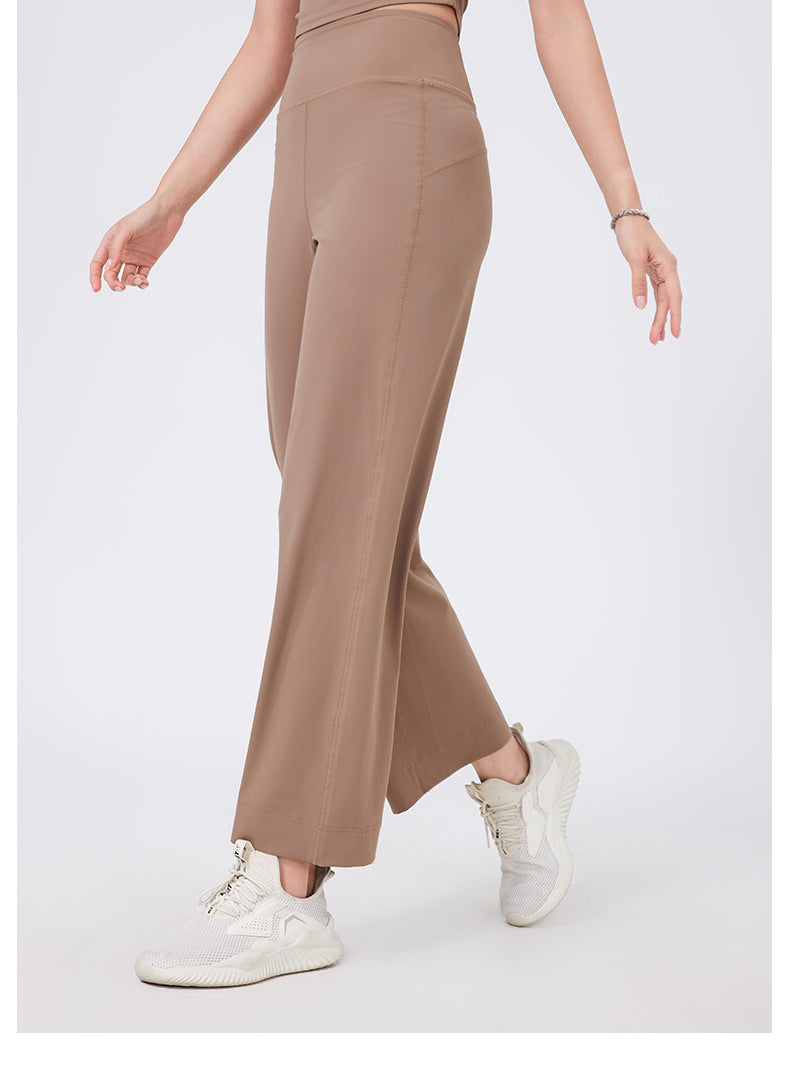 High Waist Belly Contracting Sports Loose Straight Leg Trousers Women Quick Drying Running Thin Fitness Pant Belt Pocket Nude Feel Yoga Pants