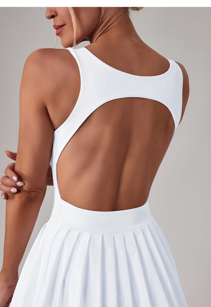 Sleeveless Sports Yoga Dress Fitness Faux Two Pieces Anti Wardrobe Malfunction Base Pockets Draped Dress Running Tennis Dress Women