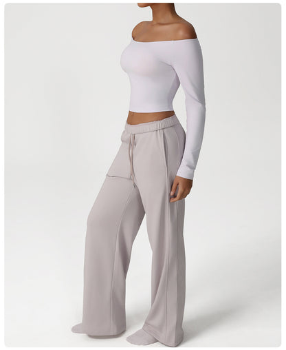 Nude Feel Casual Sports Pants Loose Pockets Straight Wide Leg Pants Dance Training Yoga Pants Running Fitness Pants