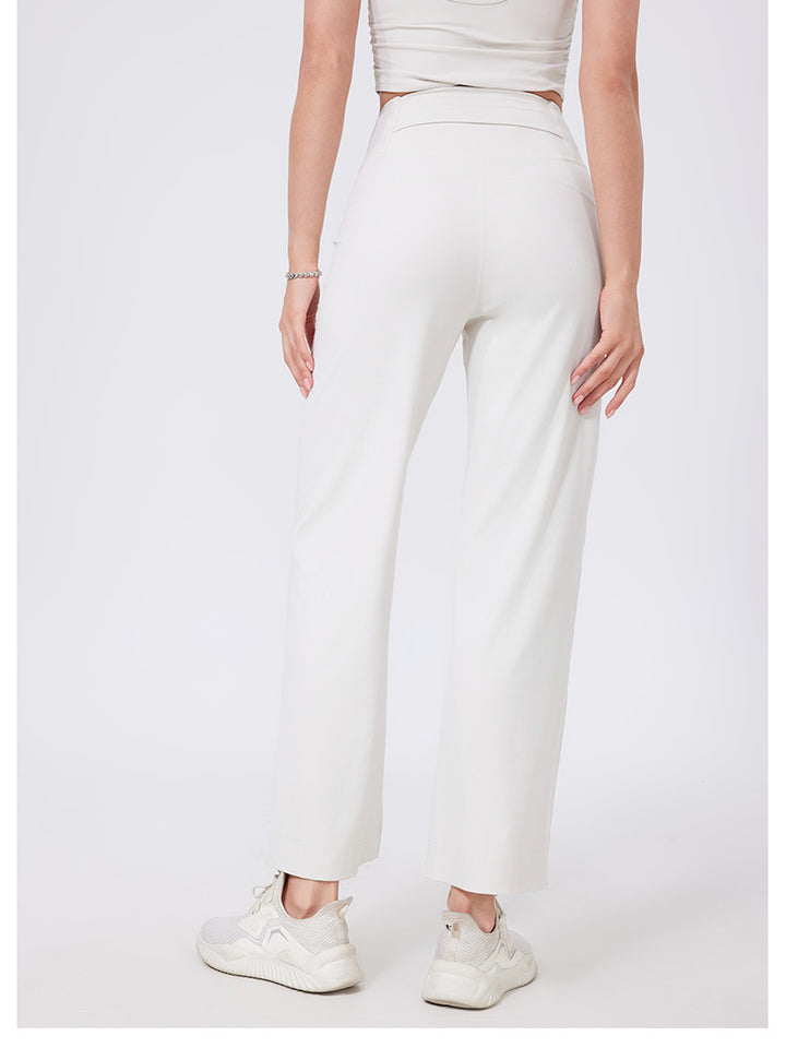 High Waist Belly Contracting Sports Loose Straight Leg Trousers Women Quick Drying Running Thin Fitness Pant Belt Pocket Nude Feel Yoga Pants