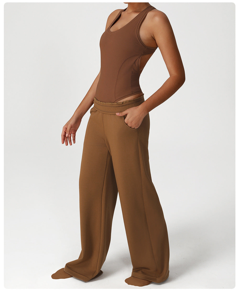 Loose Casual Straight Leg Wide Leg Pants Yoga Clothes Dance Training Sports Trousers Mop Pocket Sweatpants