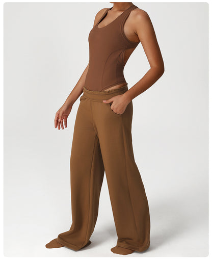 Loose Casual Straight Leg Wide Leg Pants Yoga Clothes Dance Training Sports Trousers Mop Pocket Sweatpants