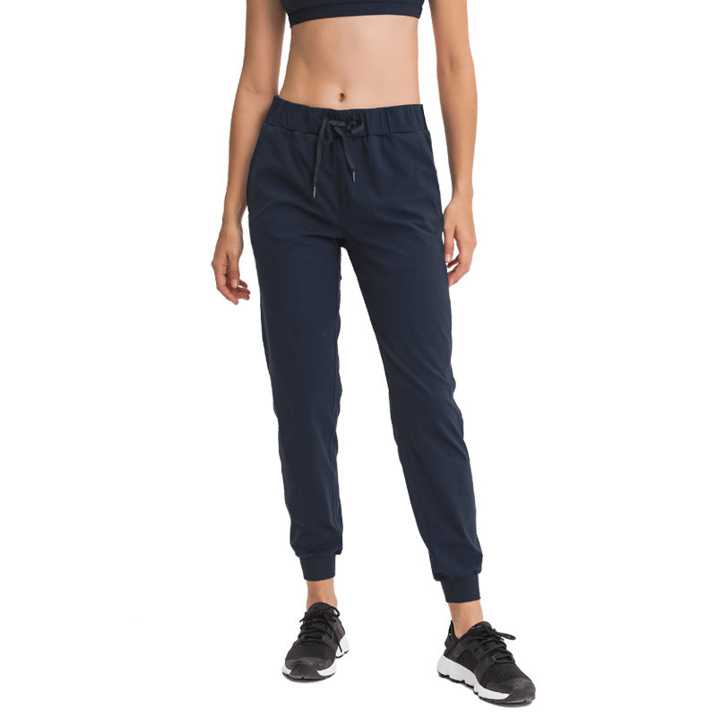 Spring Summer Elastic Lace-up Waist Yoga Pants Simple Straight Sports Casual Elastic Ankle-Tied Cropped Pants for Women