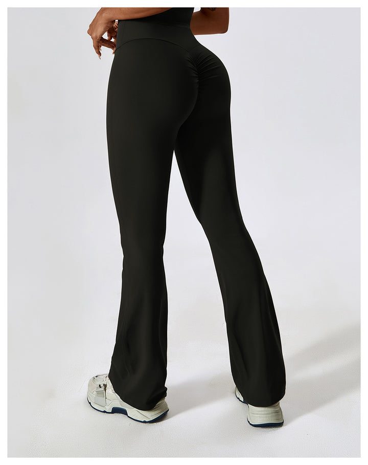 Sollinarry Wide Leg Tight Nude Feel Hip Lifting Yoga Bell Bottom Pants Dance High Waist Bootcut Casual Sports Pants