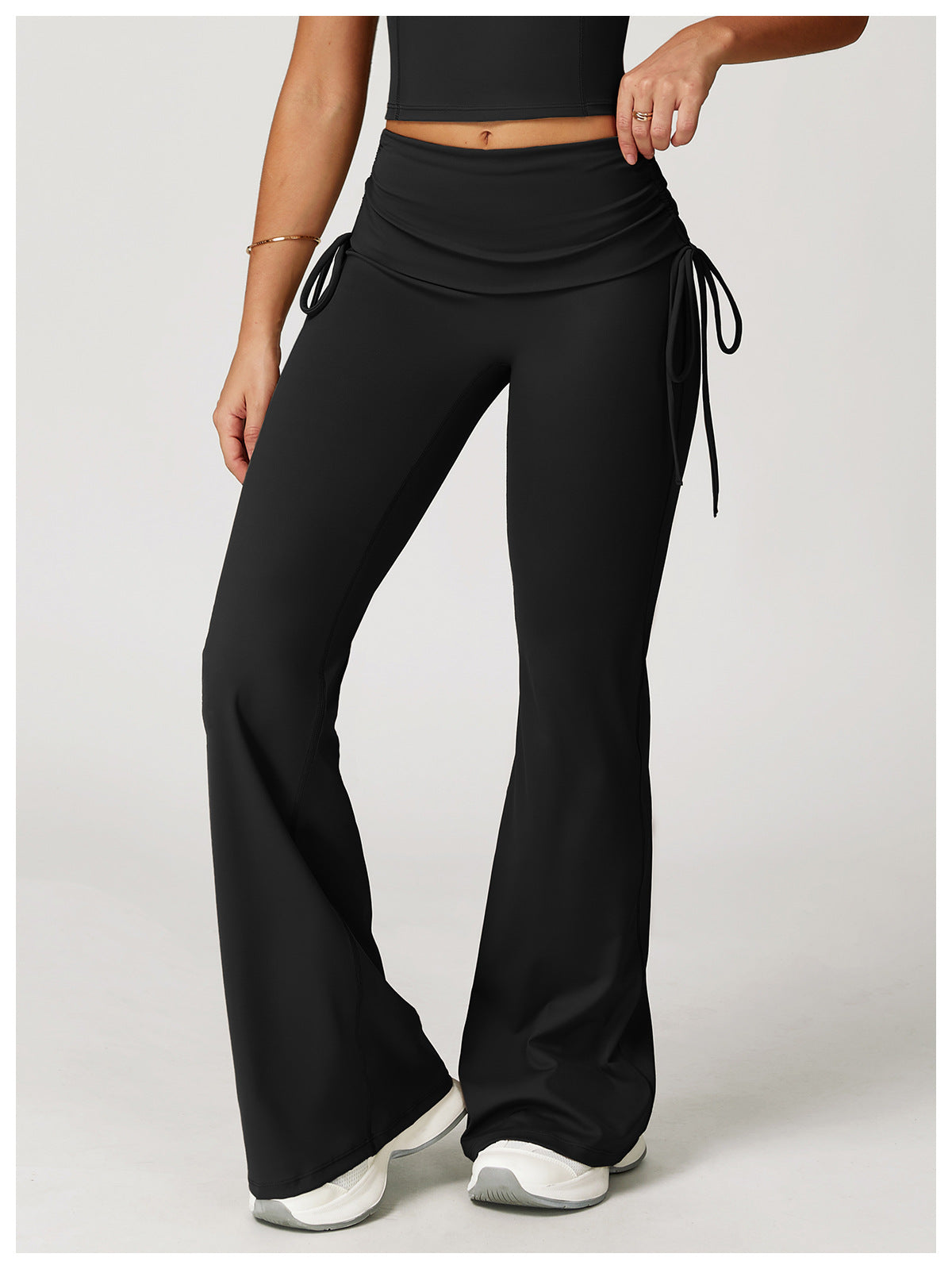 Sollinarry Folding High Waist Flared Pants Nude Feel Wide Leg Slimming Trousers Outdoor Running Fitness Sports Flared Pants