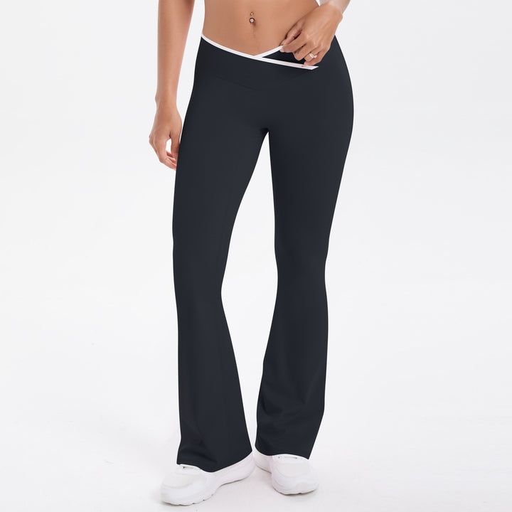 Yoga Pants Micro Pull Contrast Colour Cross High Waist Wide Leg Bell Bottoms Women Sports Fitness Pants