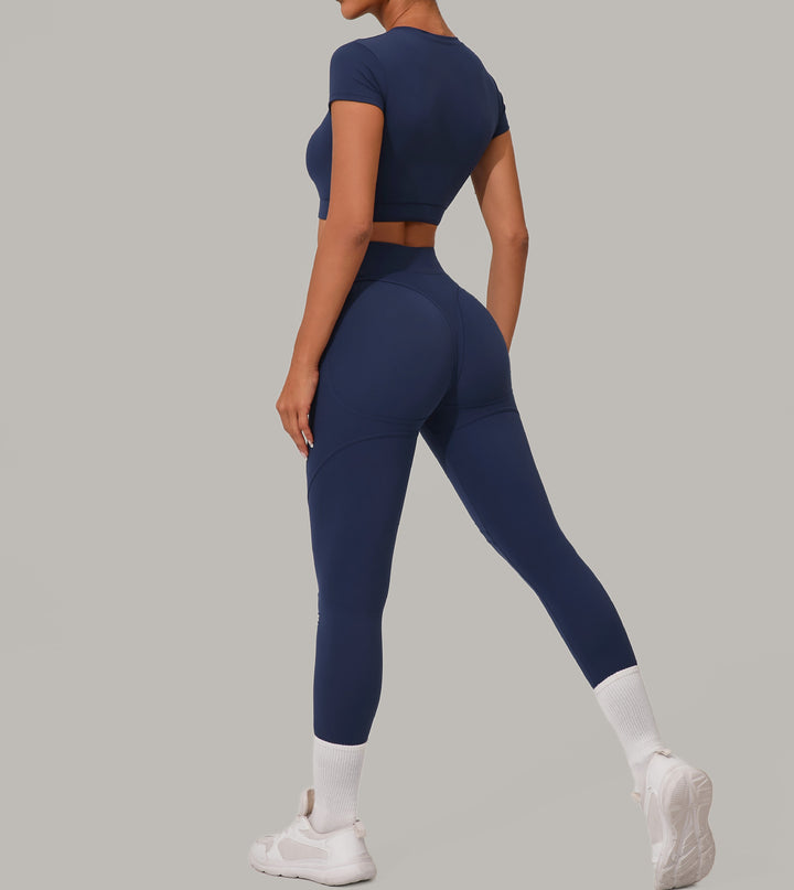 Autumn Sand Brushed Yoga Two Piece Sets Tight High Waist Hip Lifting Yoga Running Exercise Workout Outfit