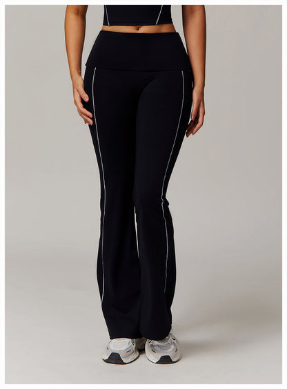 Sollinarry High Waist Nude Feel Yoga Pants Sports Fitness Wide Leg Slimming Bell Bottom Pants Casual Running Trousers