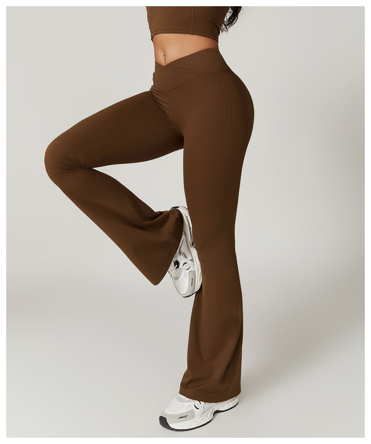 Sollinarry Sustainable Recycled Quick Dry Hip Raise Yoga Bell Bottom Pants Nude Feel Cross High Waist Tight Casual Sports Wide Leg Pants